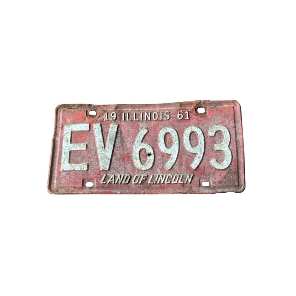 1961 Illinois License Plate EV6993 Red White Land of Lincoln Vintage Tag ALPCA